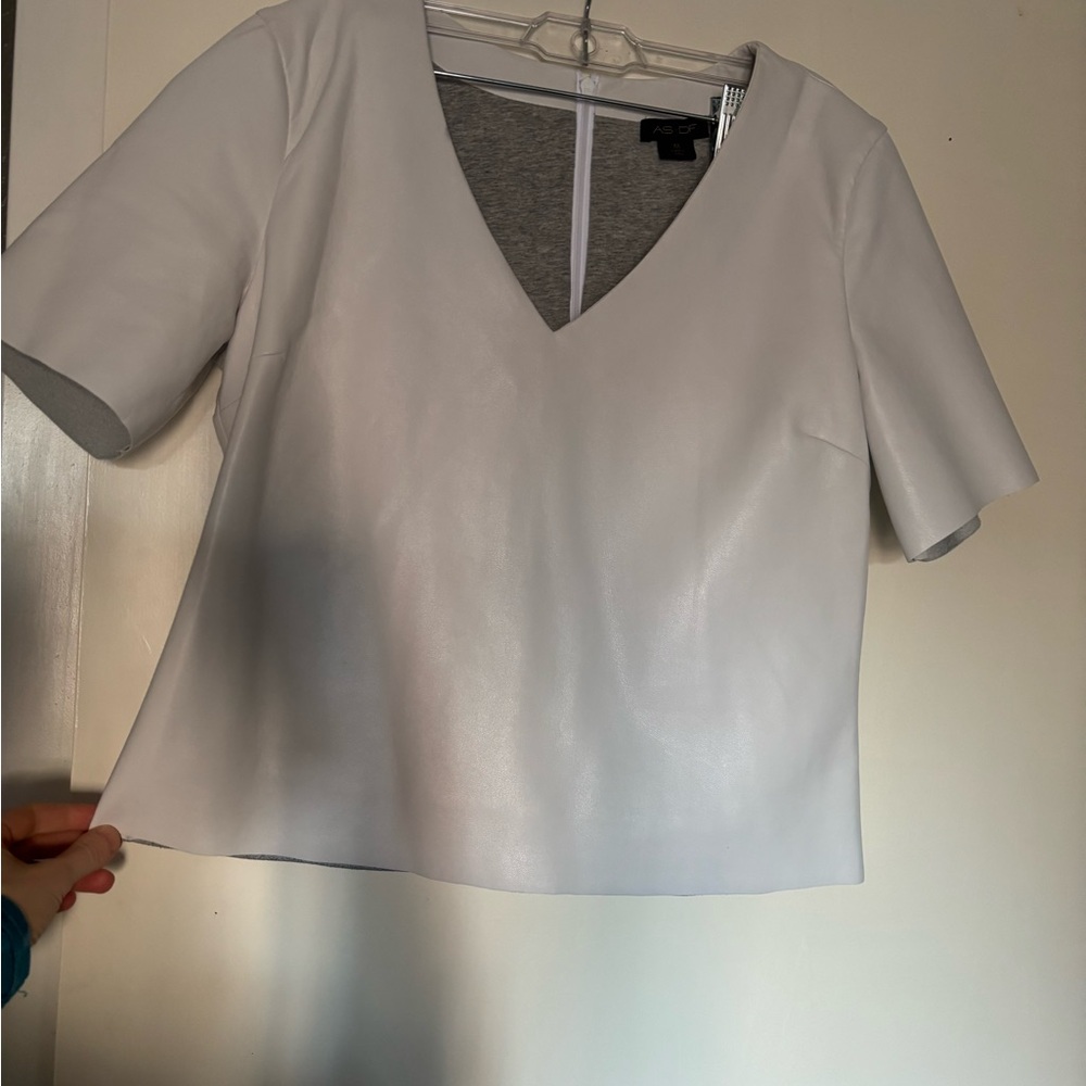 AS by DF White Faux Leather V-Neck Top – Size M